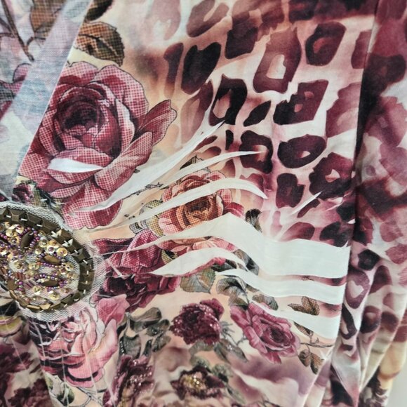 Roz and Ali Multipattern Boho Embroidered Beaded 3/4 Sleeves Shirt Size XL - Picture 7 of 15